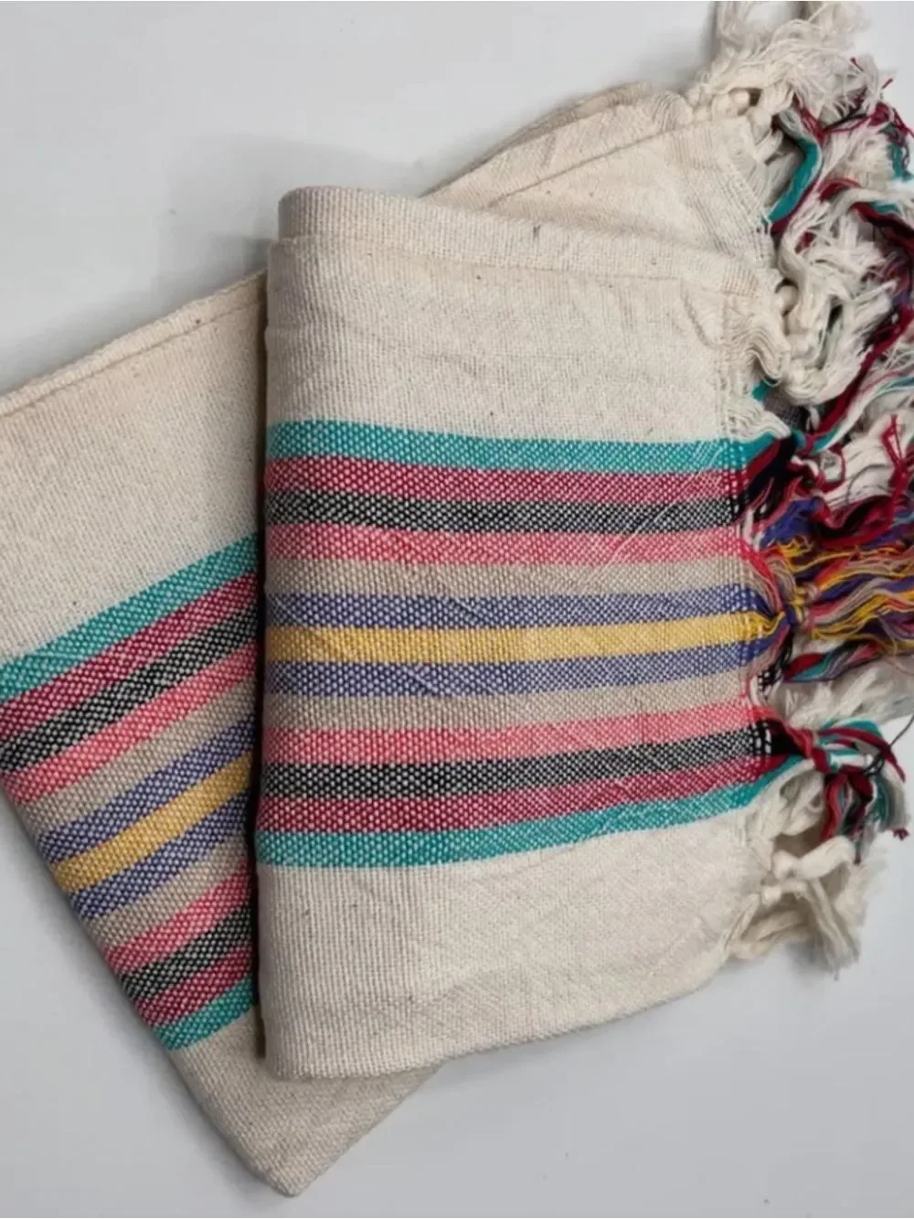 Striped Cotton Hand Towel Hand Tied Tassels Hand Loom Weave Stripes